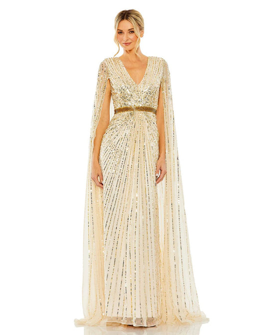 Formal Dresses Long Formal Cape Sleeve Dress Nude