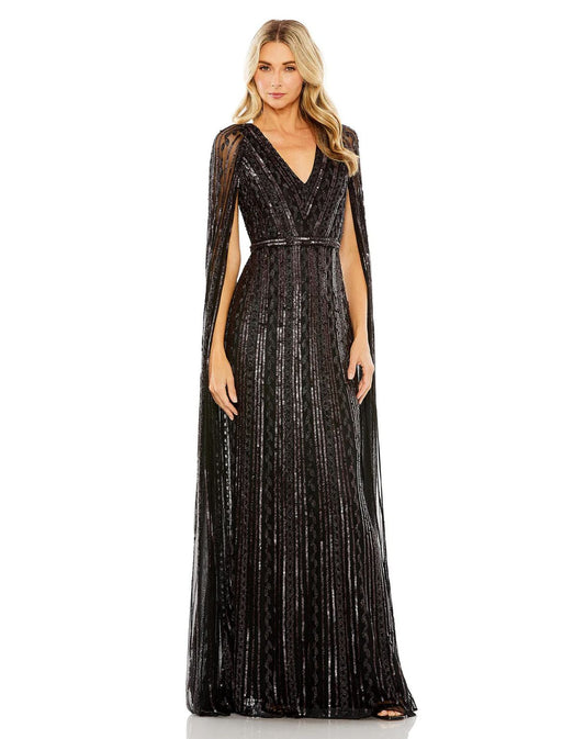 Formal Dresses Long Sequined V Neck Cape Sleeve Dress Blackberry