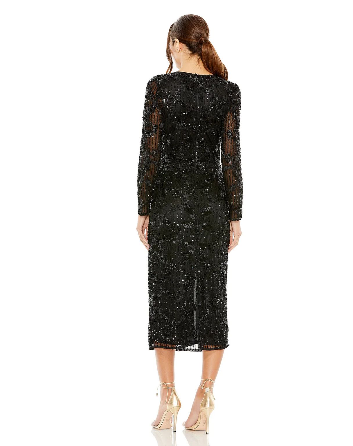 Cocktail Dresses Long Sleeve Formal Midi Dress Black