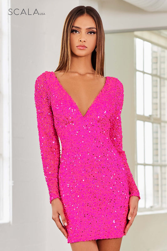 Cocktail Dresses Fitted Sequin Short Mini Cocktail Dress Fuchsia