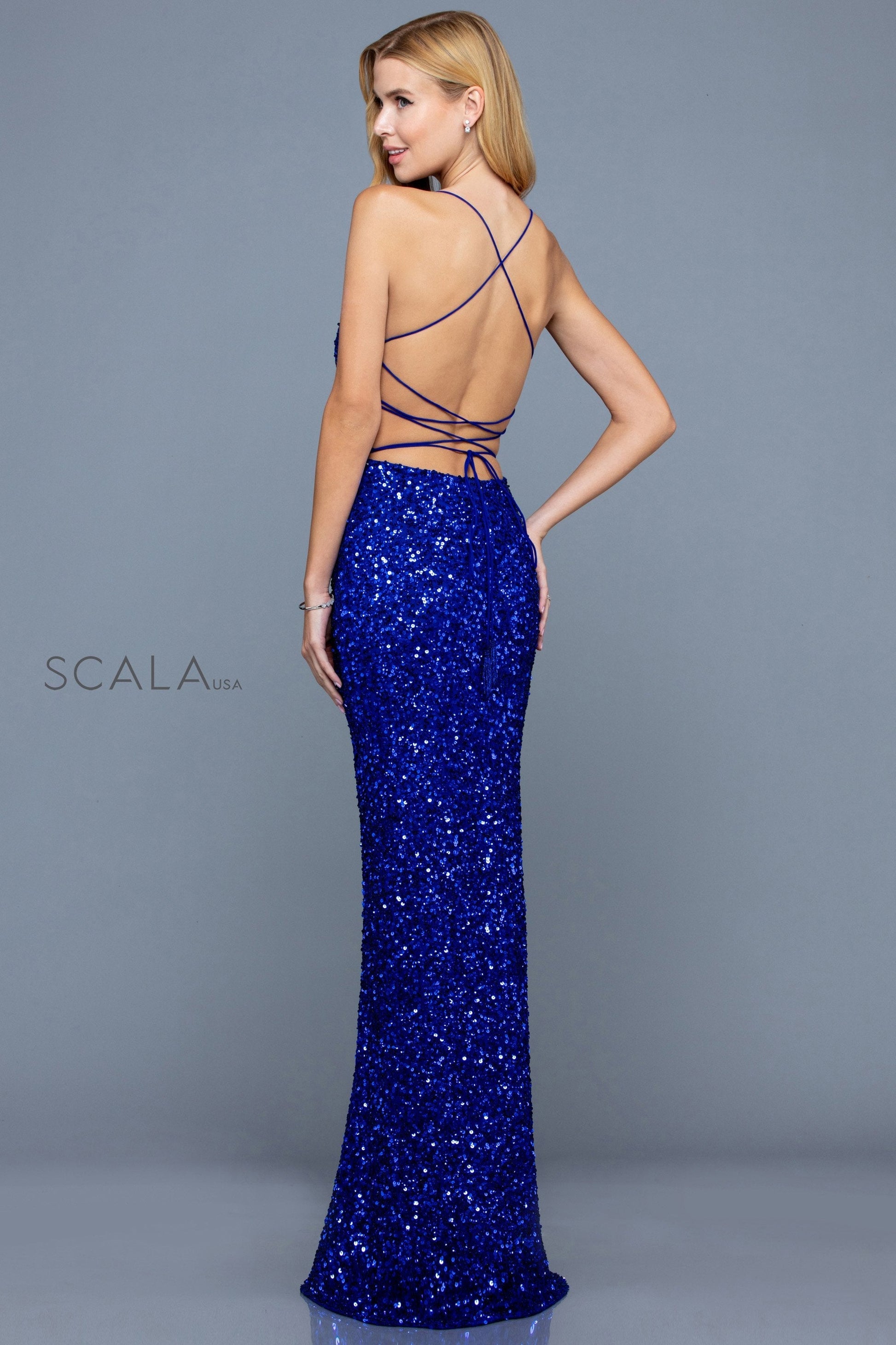 Prom Dresses Fitted Sequin Long Formal Slit Prom Dress Royal