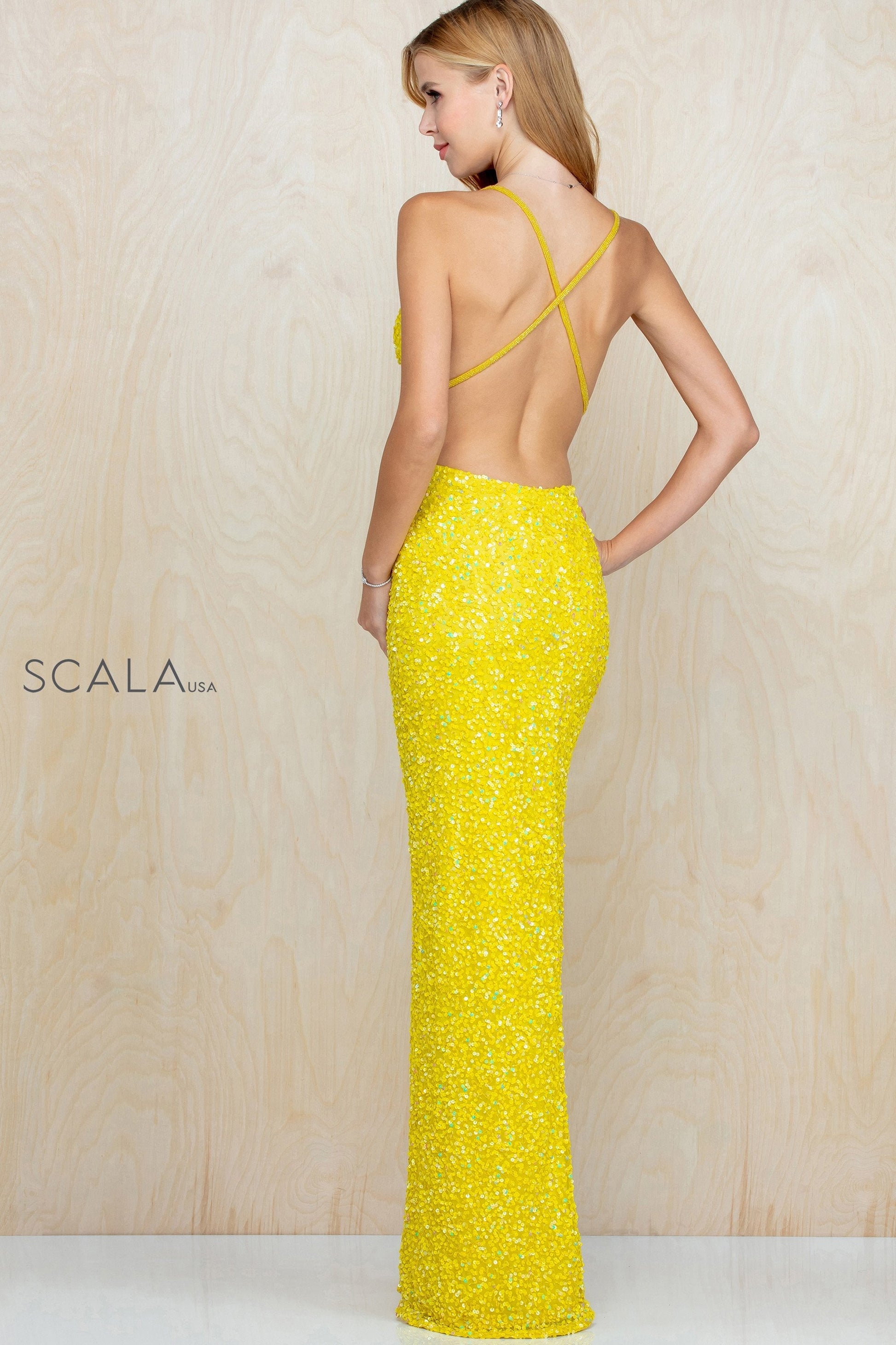 Prom Dresses Fitted Long Formal Sequin Prom Slit Dress Sunflower