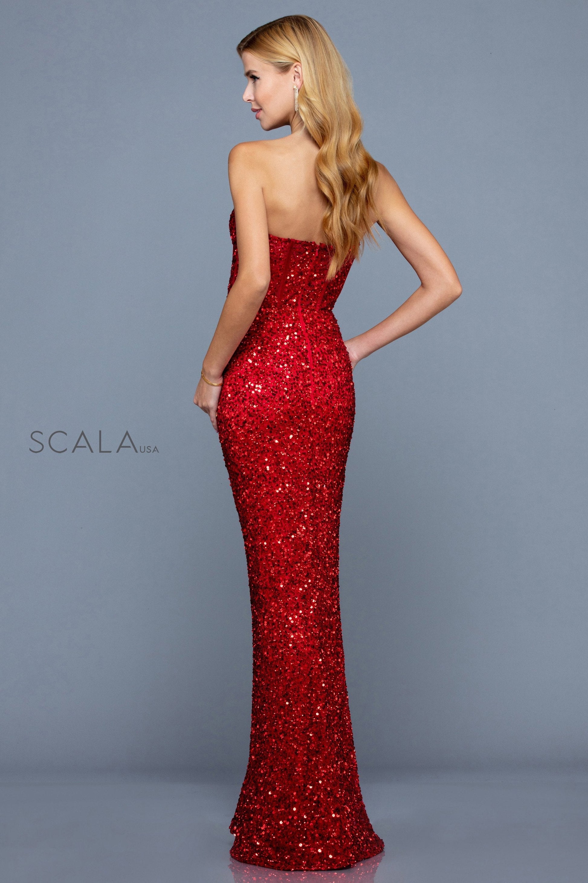 Prom Dresses Long Formal Slit Glitter Prom Dress Red