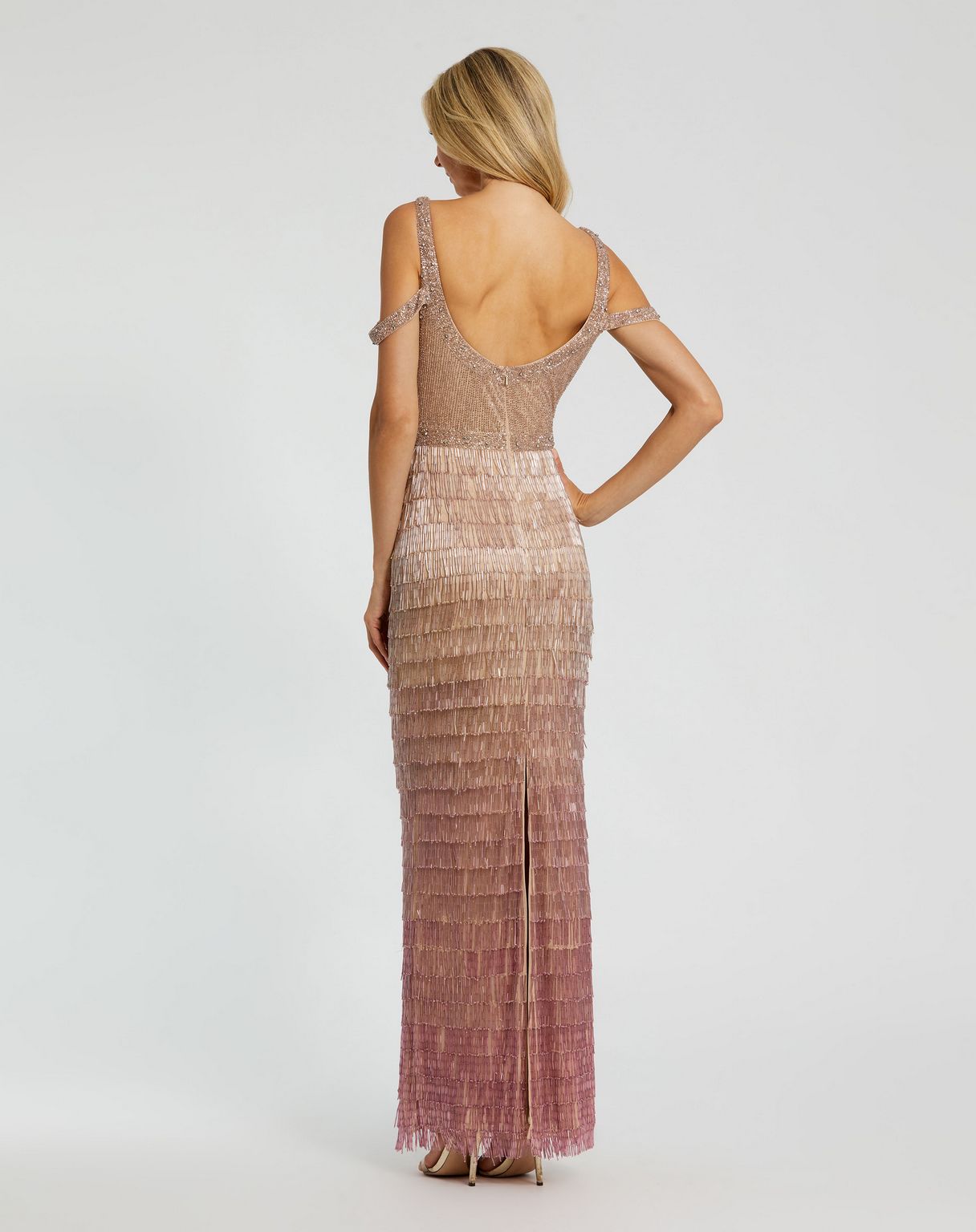 Formal Dresses Fitted Long Formal Fringe Dress Pink Ombre