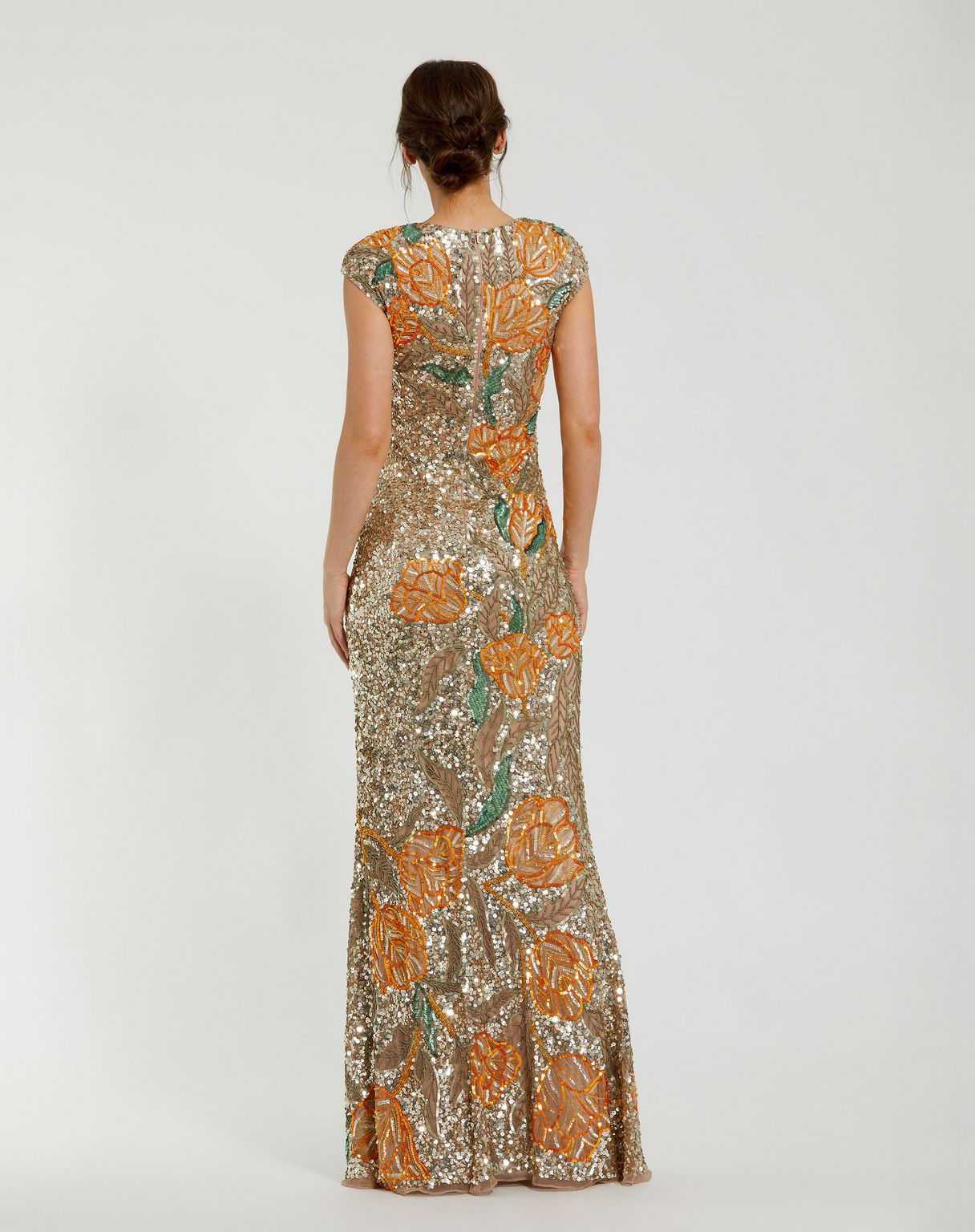 Formal Dresses Fitted Floral Beaded Long Formal Evening Dress Gold Multi