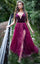 Prom Dresses A Line Long Slit Formal Overskirt Velvet Prom Dress Burgundy