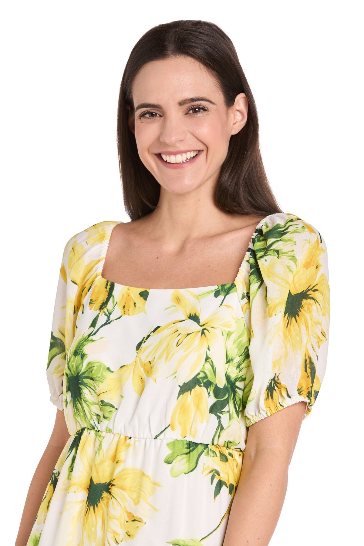 Cocktail Dresses Printed Midi Length A Line Cocktail Dress Yellow/Green/White