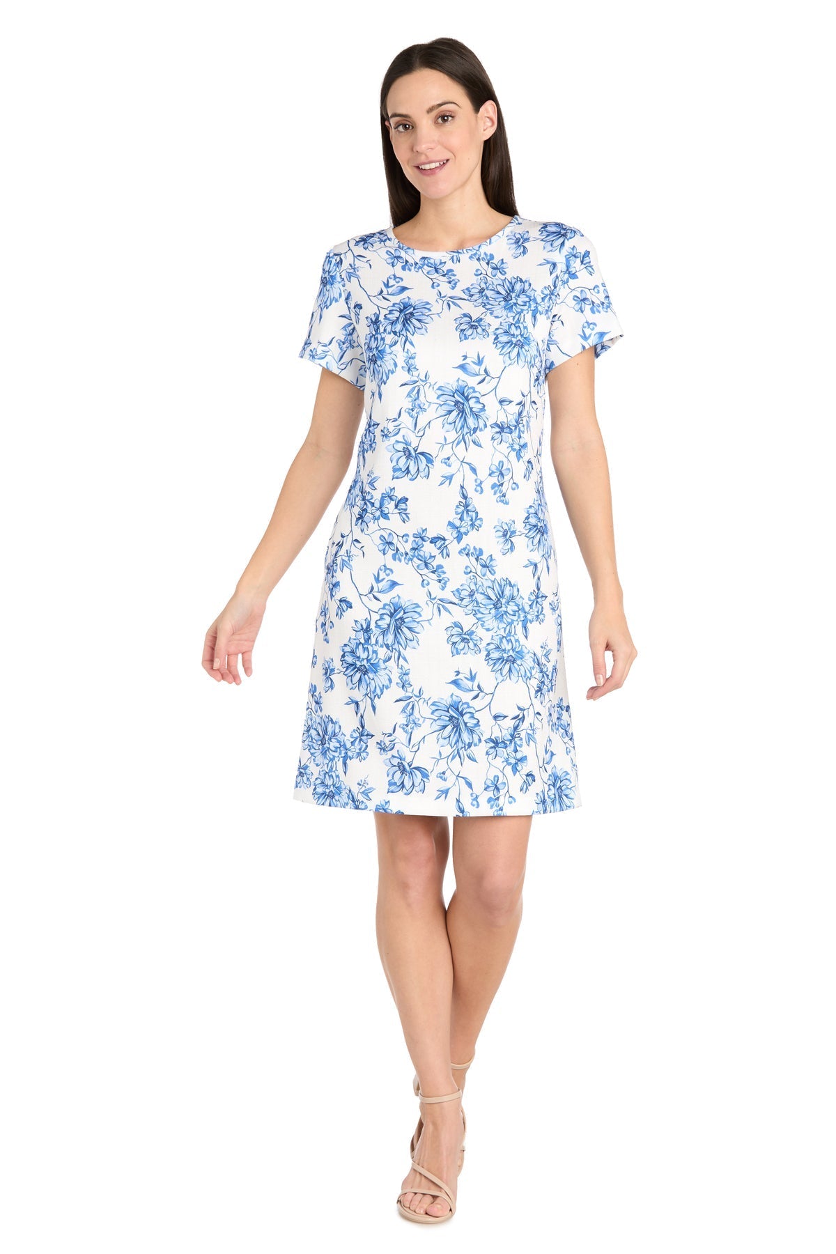 Cocktail Dresses Short Floral Print Petite Cocktail Dress White/Blue