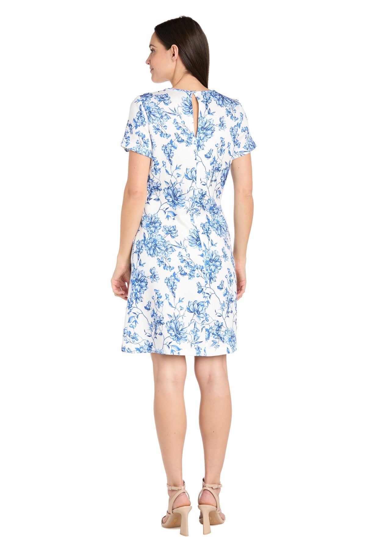 Cocktail Dresses Short Floral Print Petite Cocktail Dress White/Blue