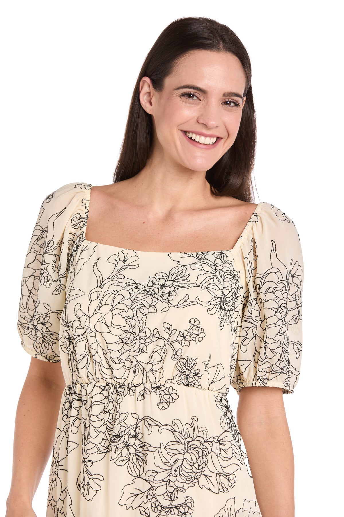 Cocktail Dresses Short Floral Print Petite Cocktail Dress Ivory/Black
