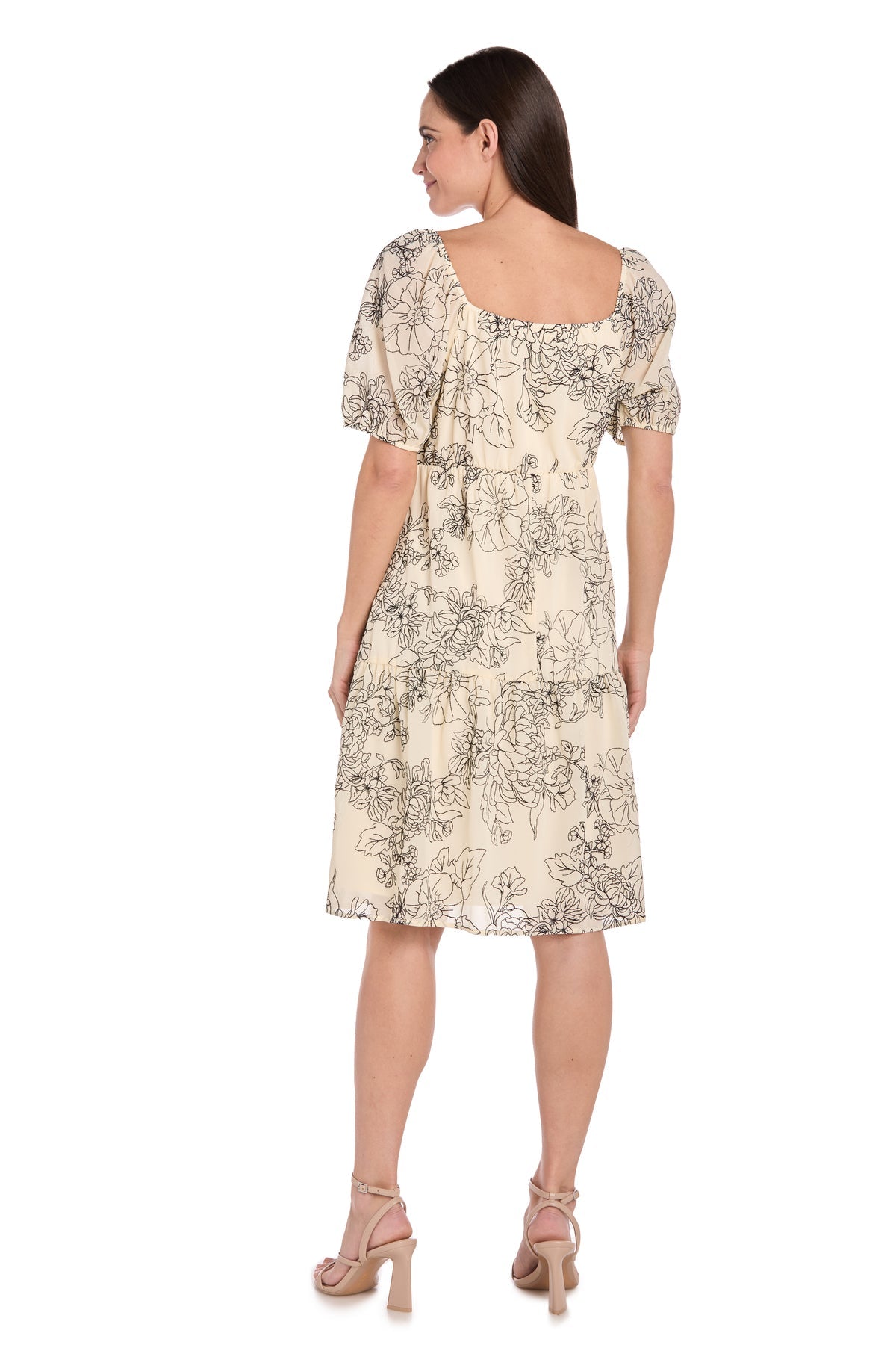 Cocktail Dresses Short Floral Print Petite Cocktail Dress Ivory/Black