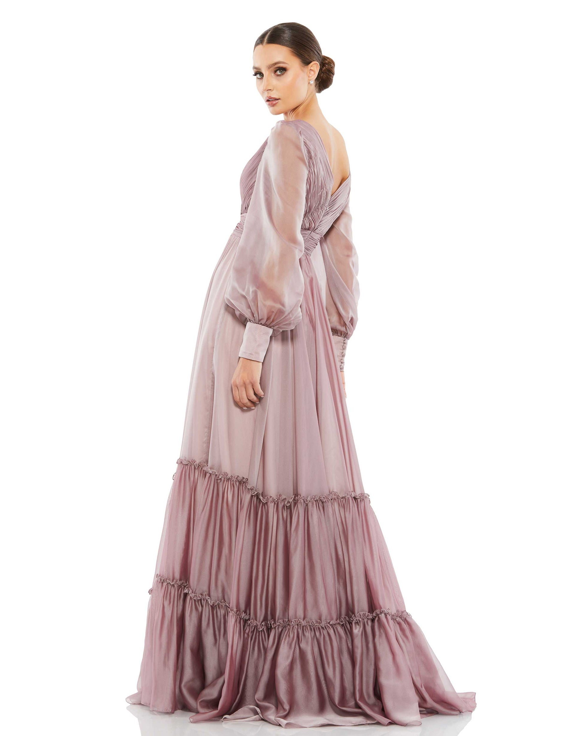 Formal Dresses Long Sleeve Ruffle Tiered Formal Prom Dress Mocha
