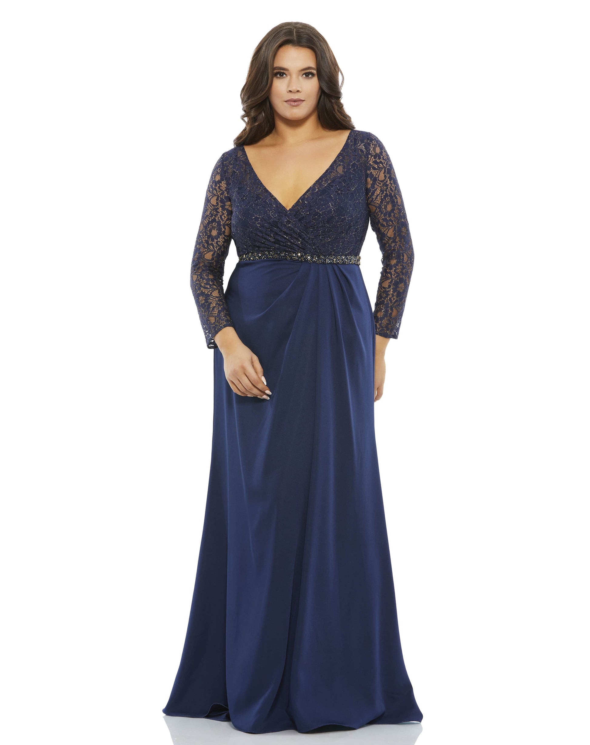 Mother of the Bride Dresses Long Sleeve Mother of the Bride Draped Gown Midnight