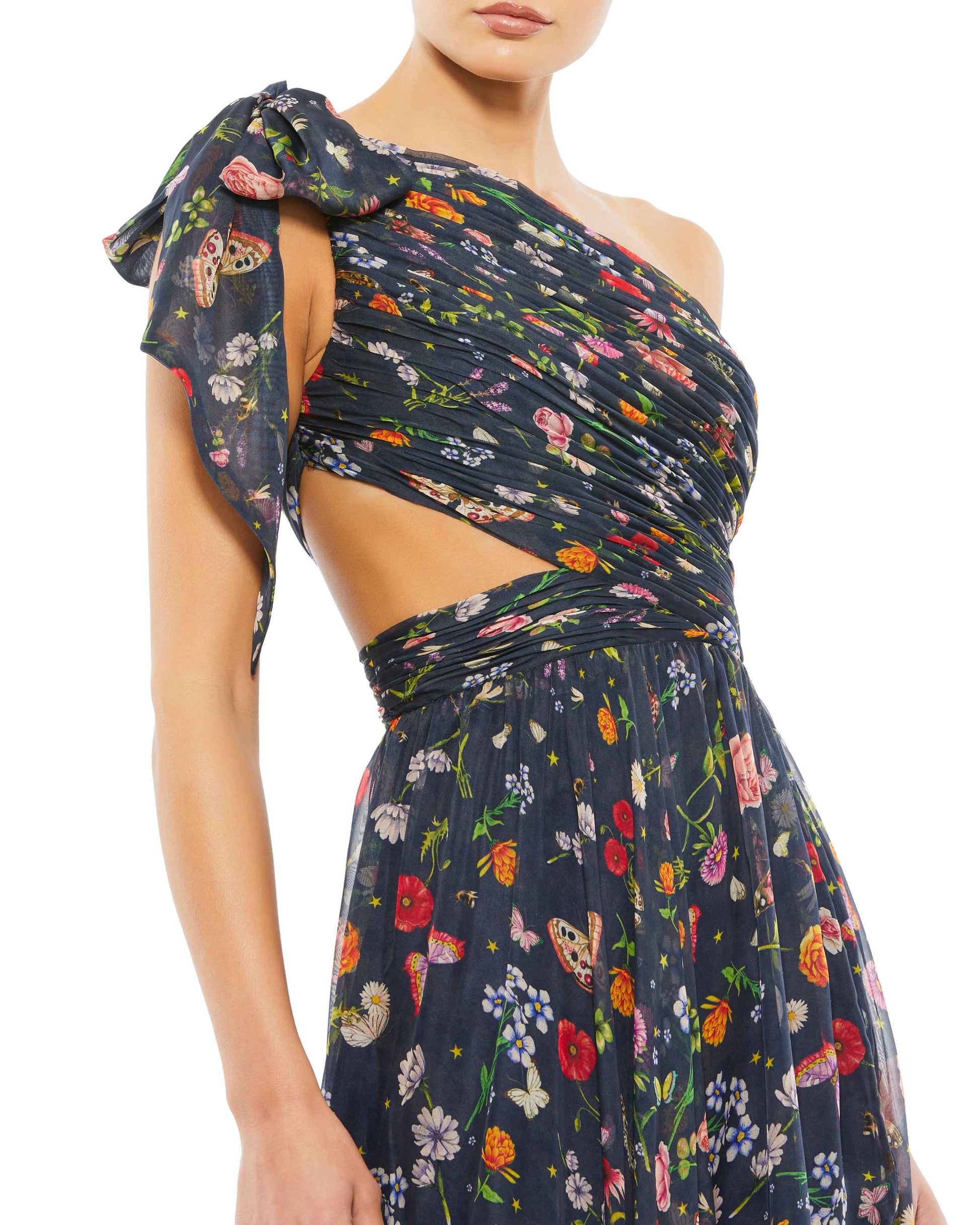 Prom Dresses Long Floral Cut Out Formal Prom Dress Navy Multi