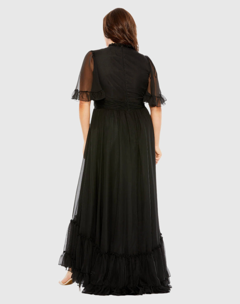 Plus Size Dresses High Low Formal Ruffle Tiered Plus Size Dress Black