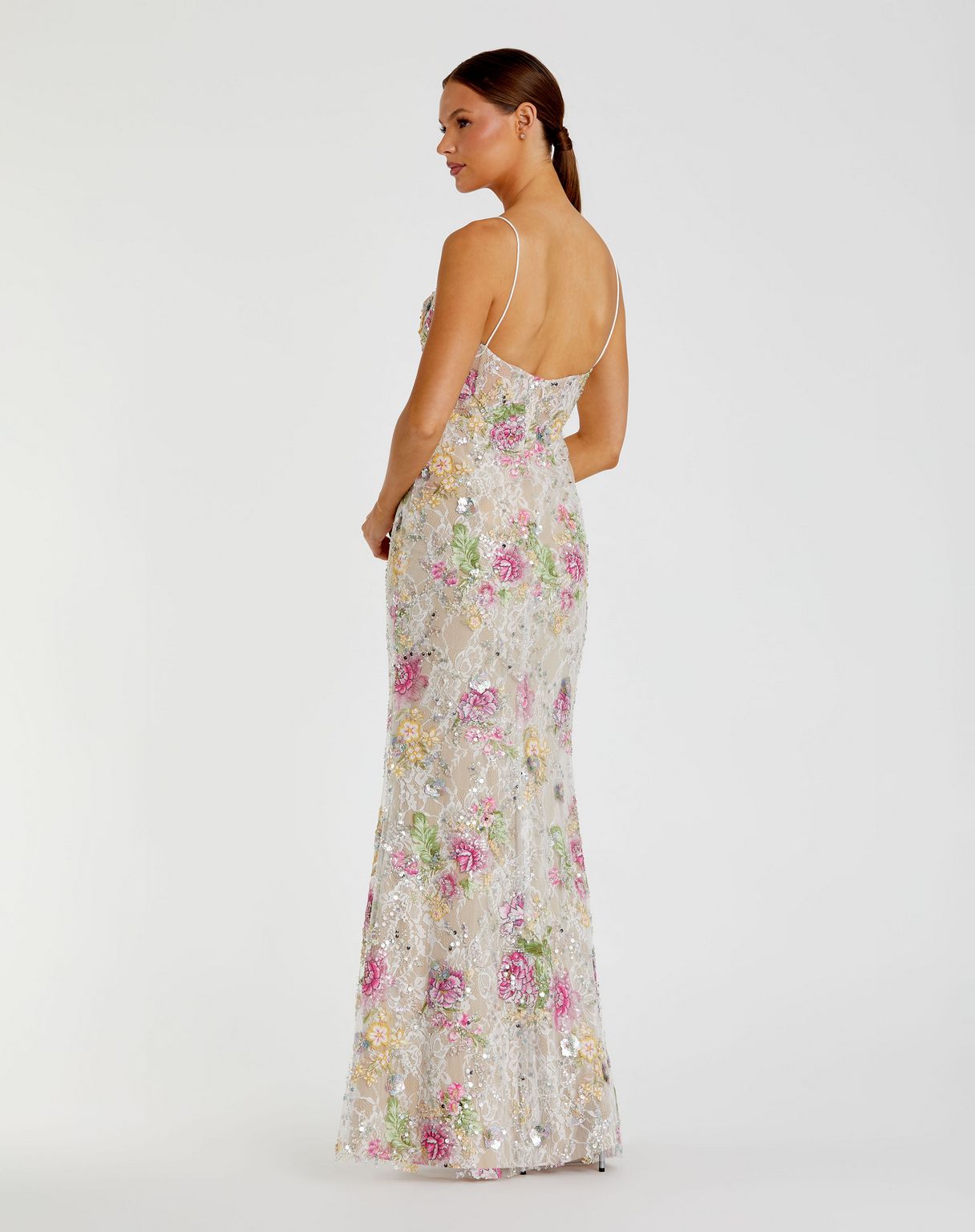 Prom Dresses Prom Long Floral Sequin Lace Formal Dress Ivory Multi