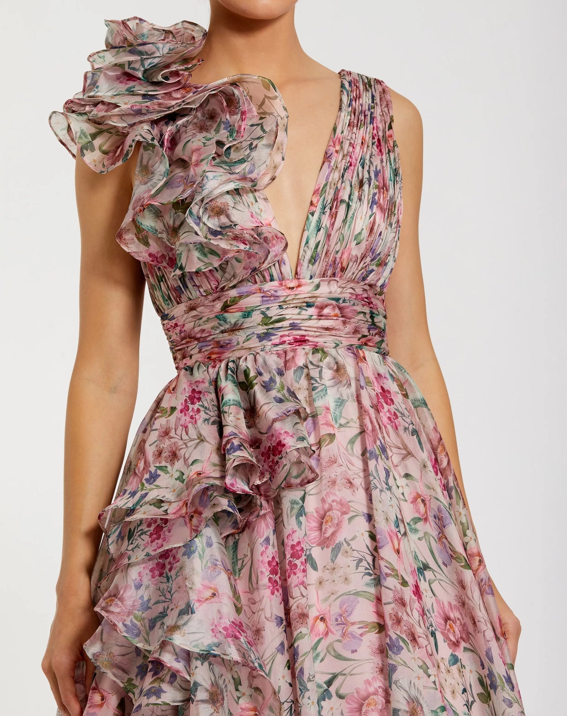 Prom Dresses Formal Long Ruffle Prom Print Dress Pink Multi