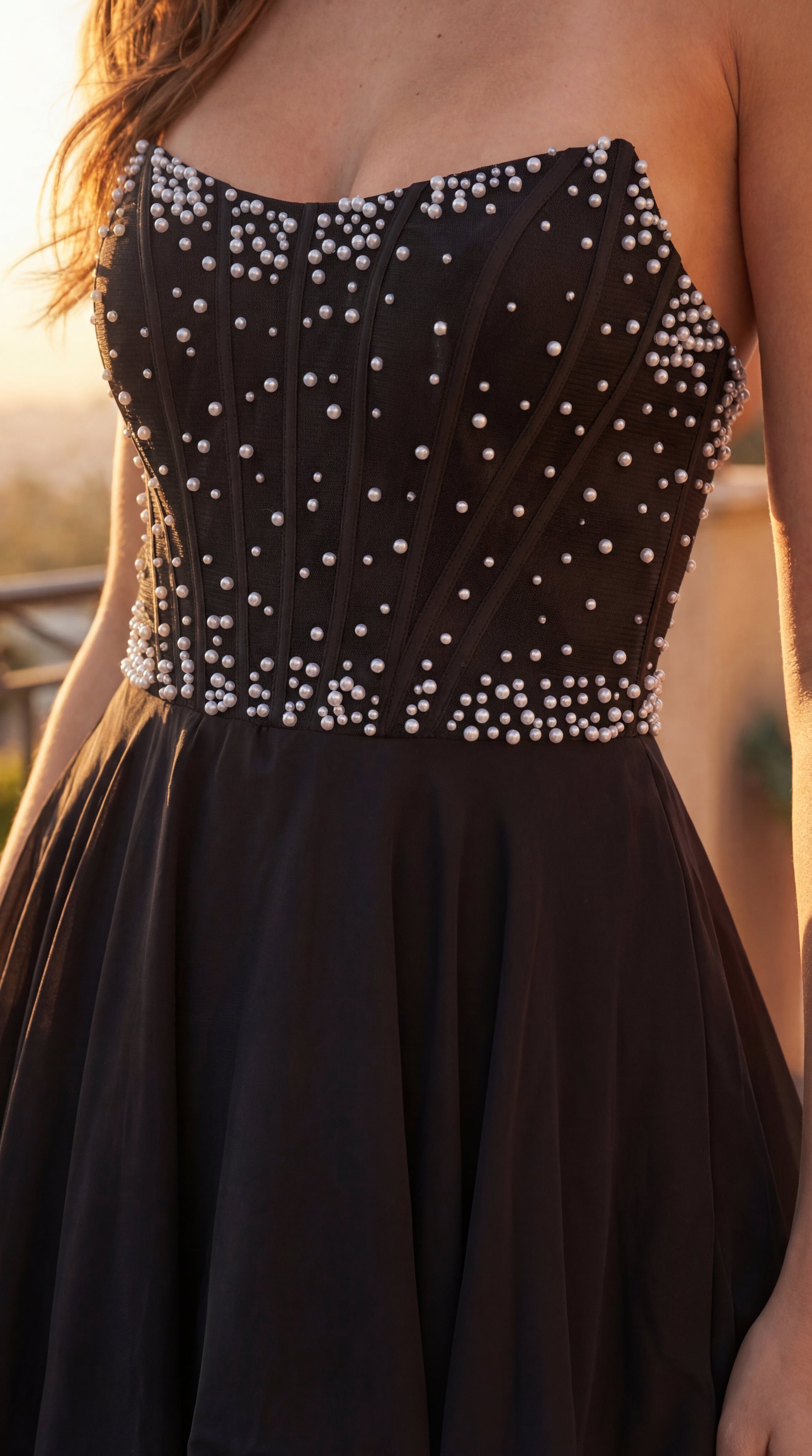 Pearl Corset Ballgown Long Beaded Prom Dress