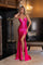 Prom Dresses Fitted Long Lace Slit Beaded Formal Prom Dress Fuchsia