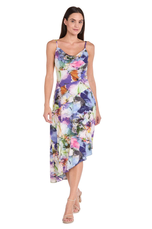 Cocktail Dresses High Low Cocktail Printed Dress Blue/Multi