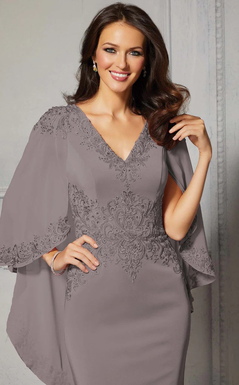 Mother of the Bride Dresses Beaded Long Formal Capelet Evening Dress Charcoal