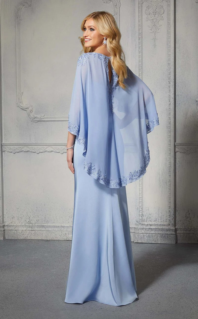 Mother of the Bride Dresses Beaded Long Formal Capelet Evening Dress Sky