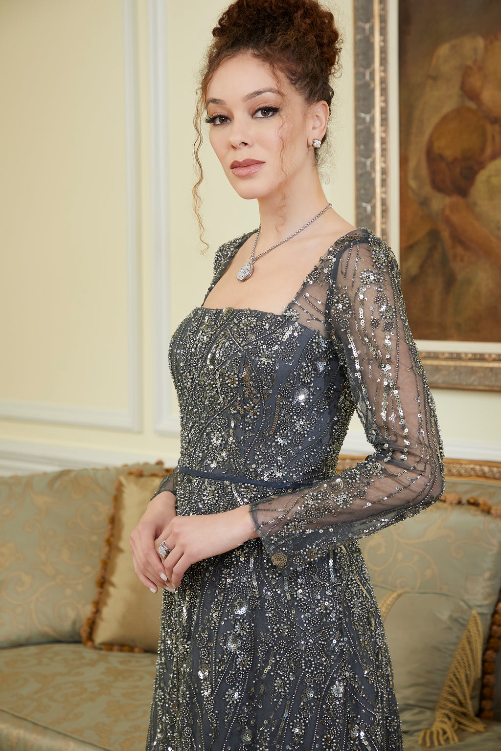 MGNY Madeline Gardner New York 72843 Long Mother of the Bride Beaded Dress