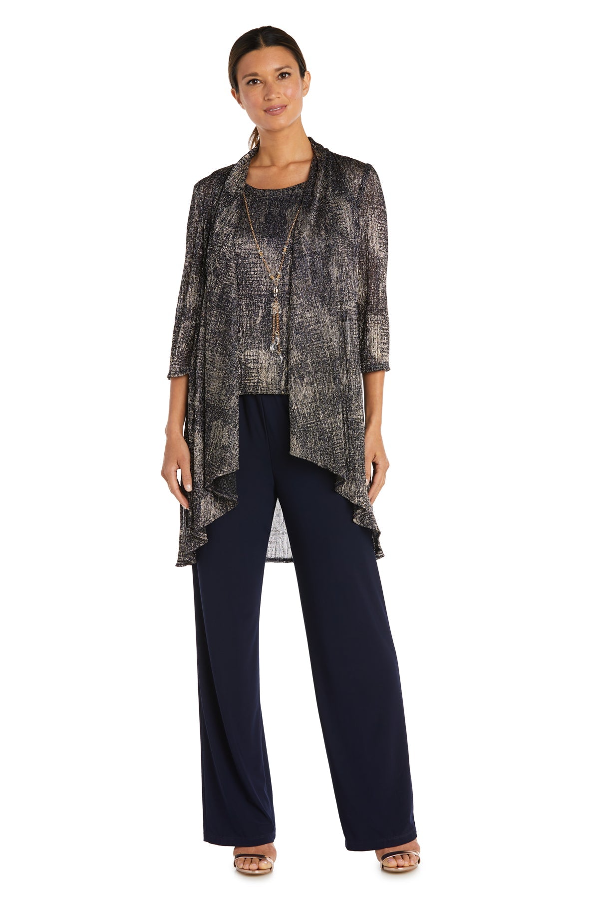 Pant Suit Long Formal Print Petite Pant Suit Navy/Gold
