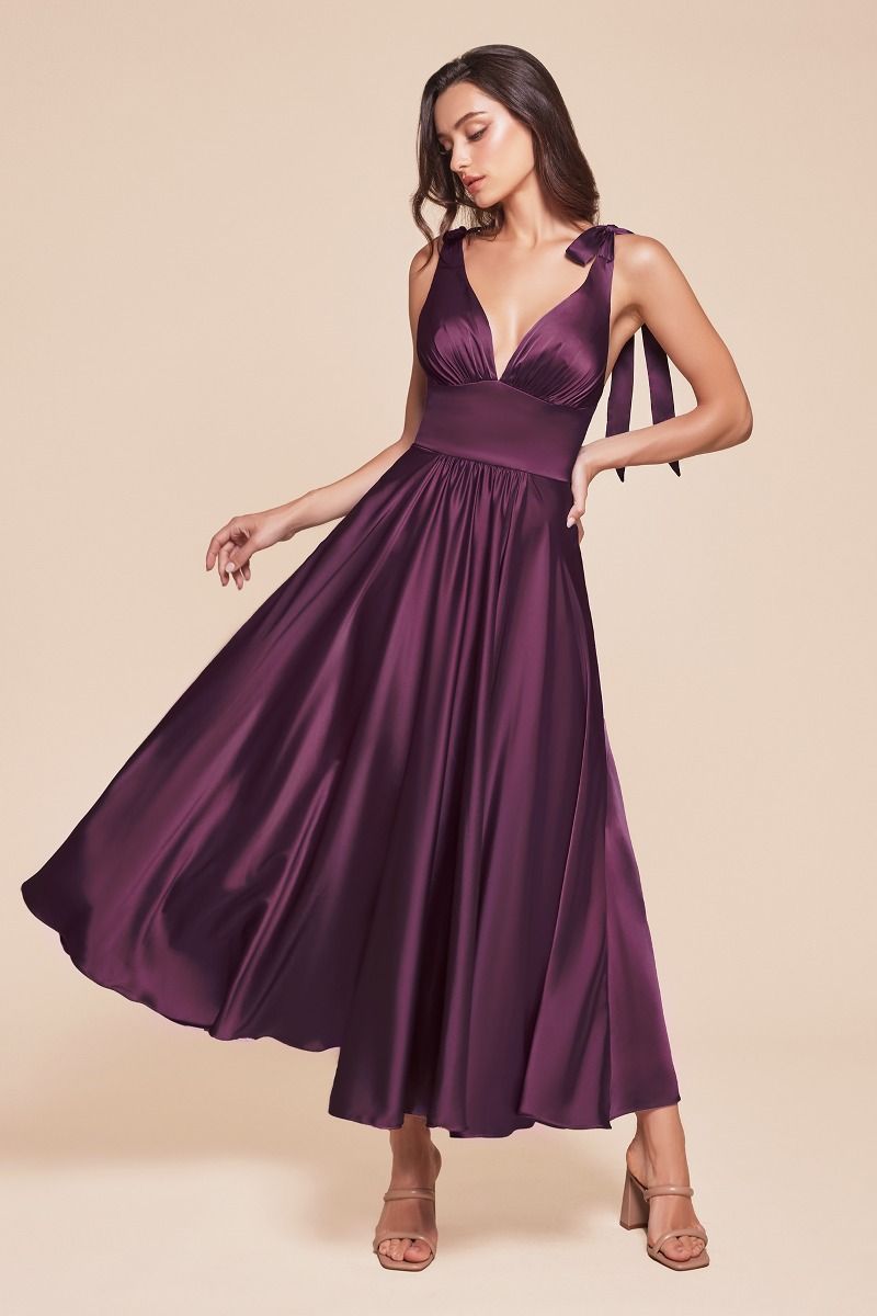 LaDivine 7499 A Line Formal Prom Tea Length Dress