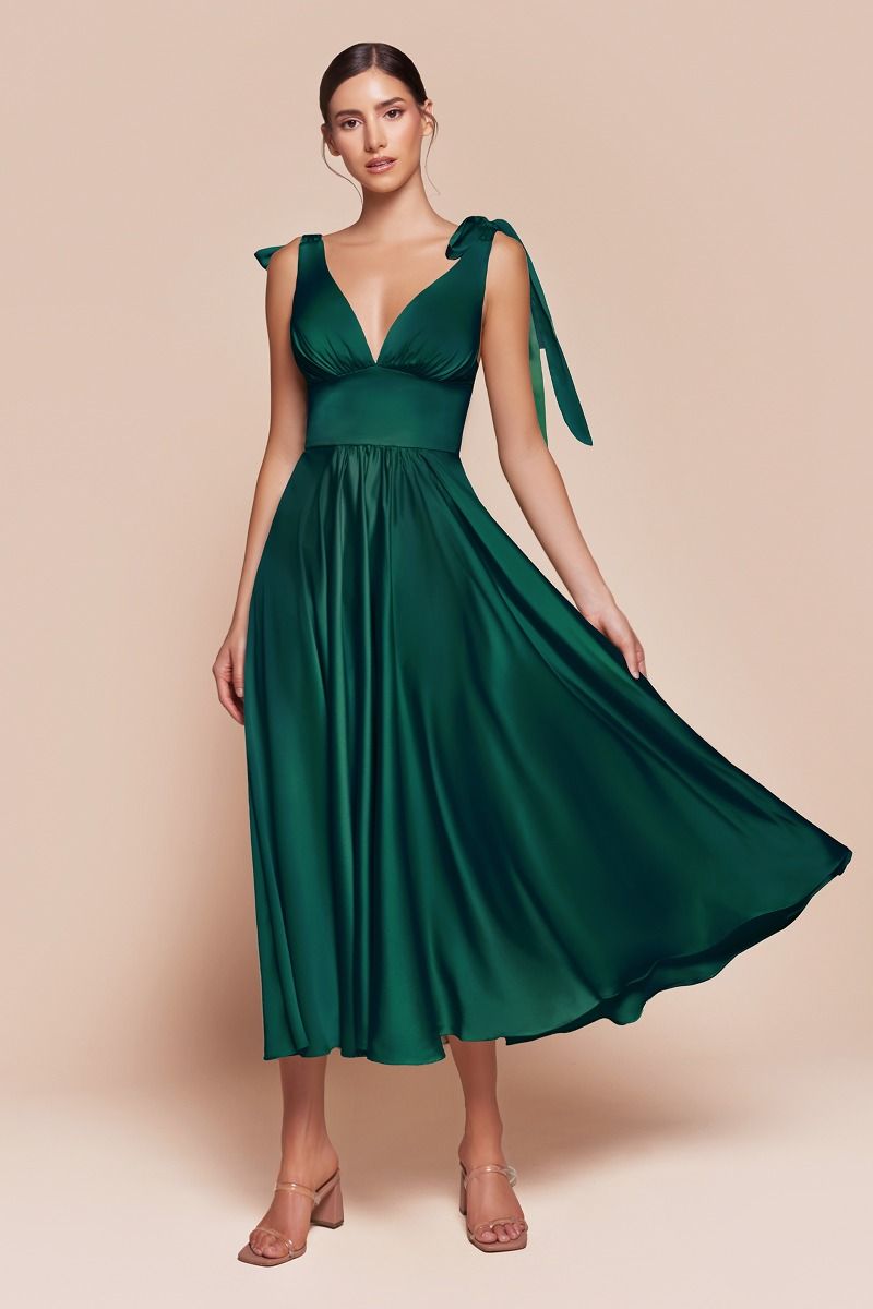 LaDivine 7499 A Line Formal Prom Tea Length Dress