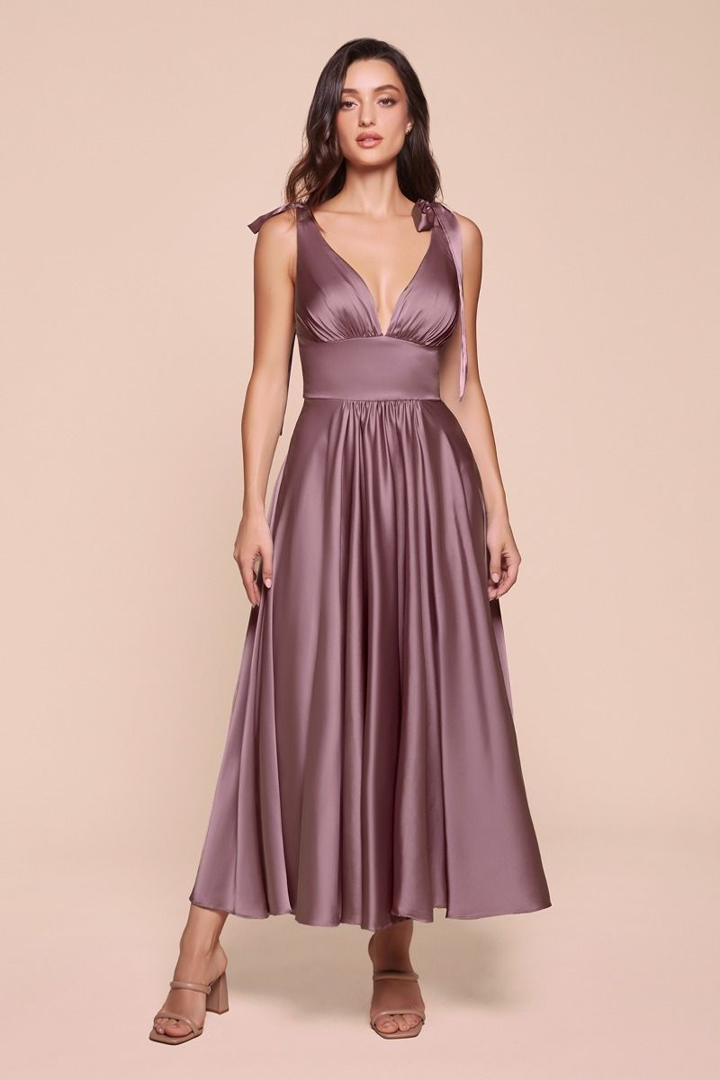 LaDivine 7499 A Line Formal Prom Tea Length Dress