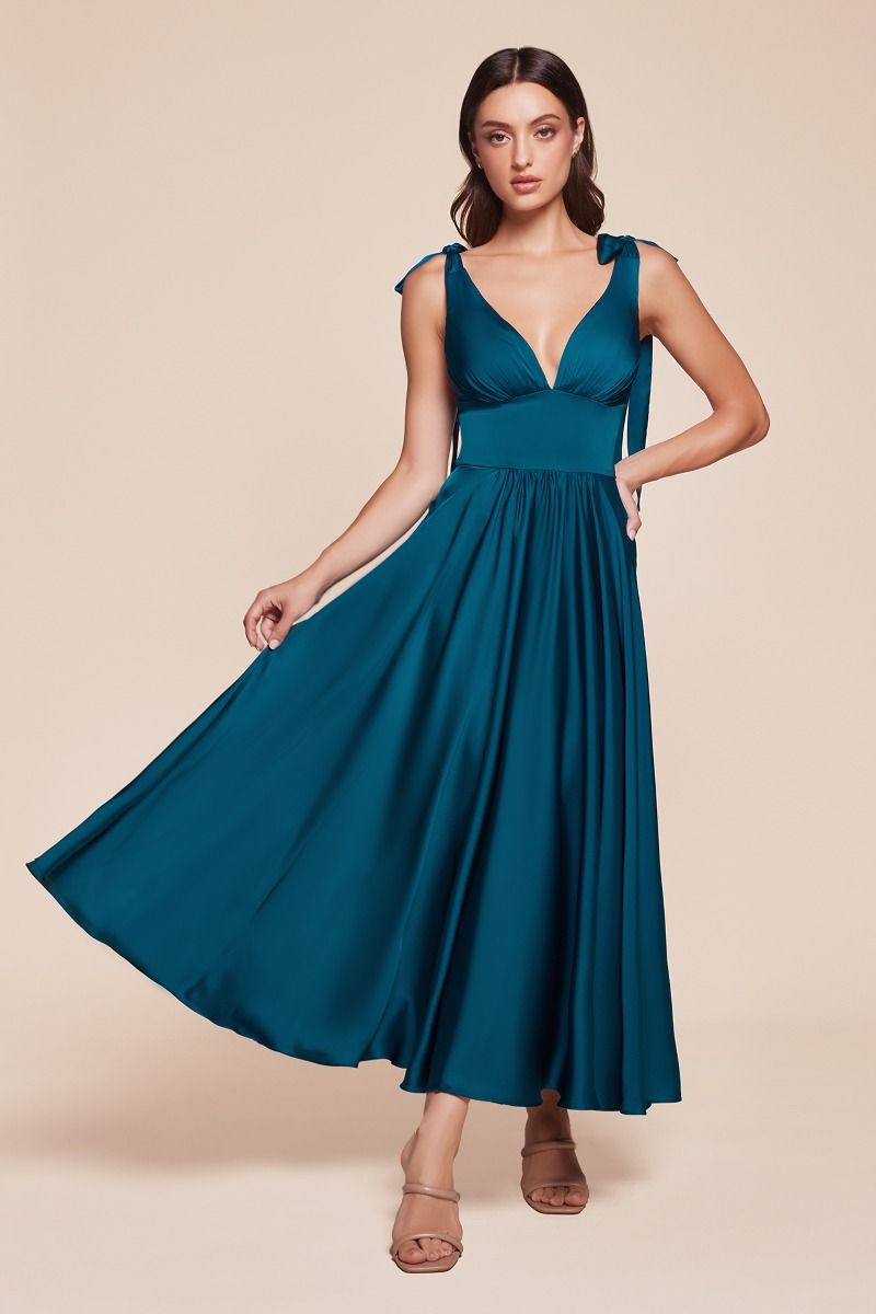 LaDivine 7499 A Line Formal Prom Tea Length Dress