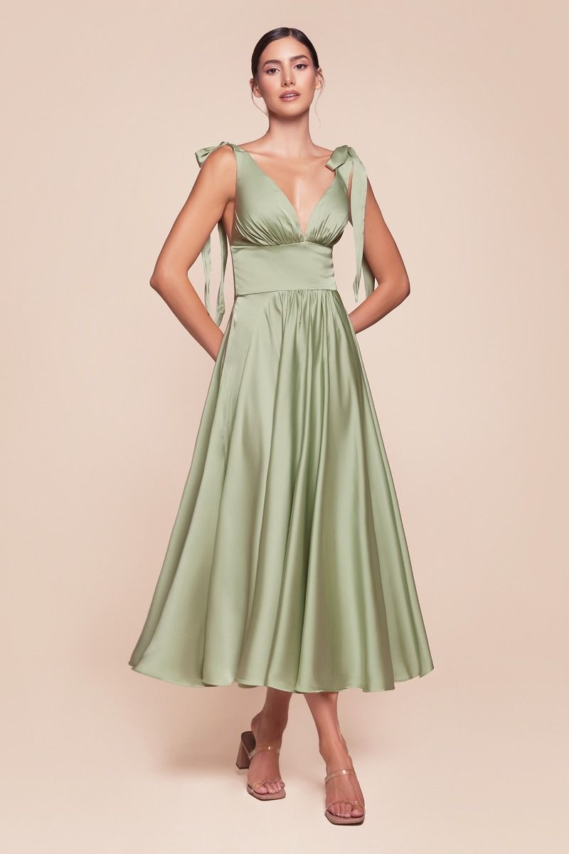LaDivine 7499 A Line Formal Prom Tea Length Dress