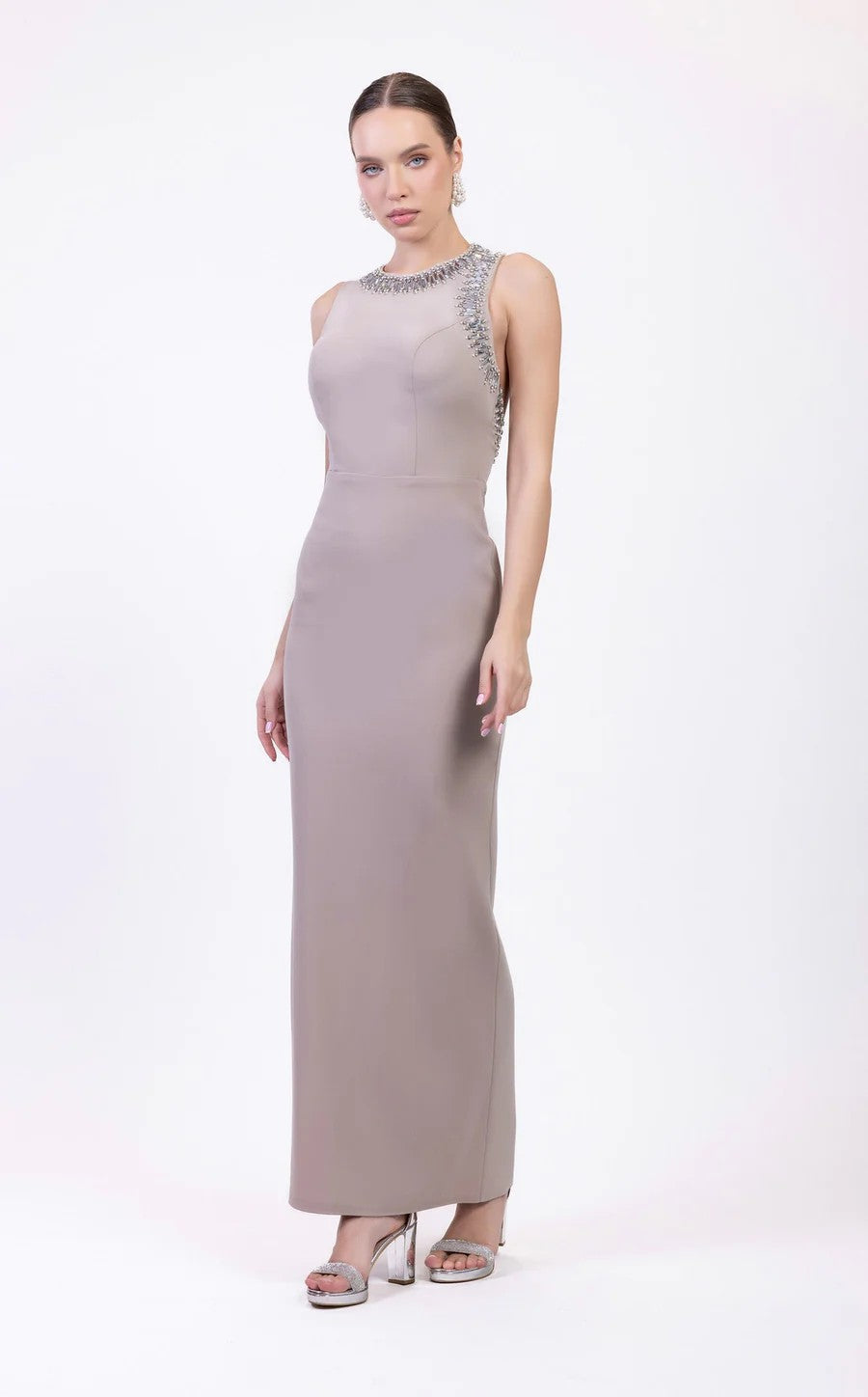 Prom Dresses Prom Beaded Long Formal Fitted Dress Beige