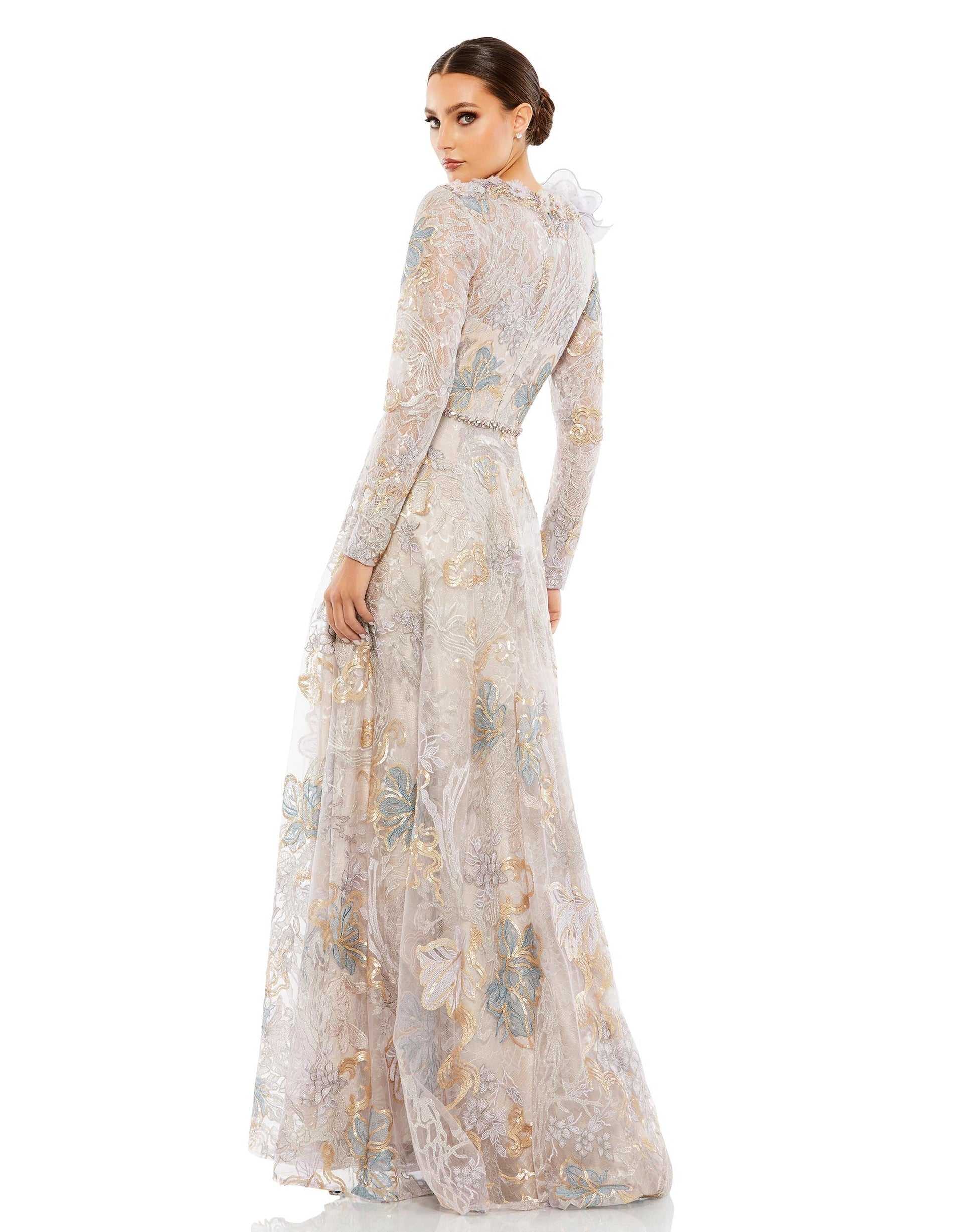 Prom Dresses Long Sleeve 3D Floral Prom Formal Dress Multi