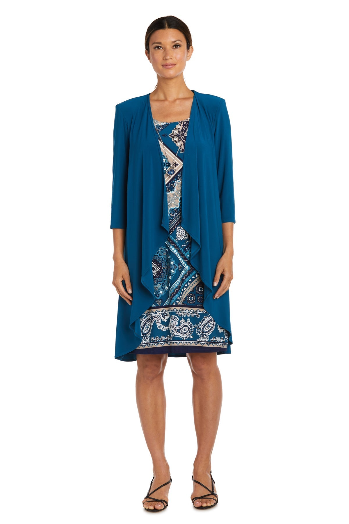 Cocktail Dresses Short Petite Two Piece Print Jacket Dress Teal