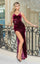 Prom Dresses Long Formal Fitted Velvet Beaded Prom Dress Burgundy