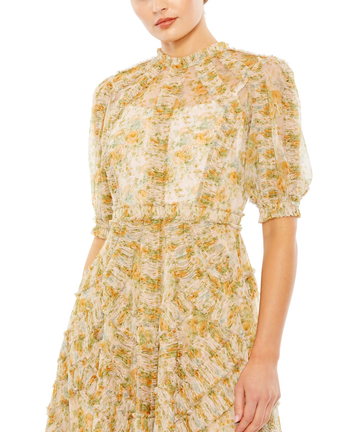 Cocktail Dresses Printed Cocktail Midi Dress Yellow Multi