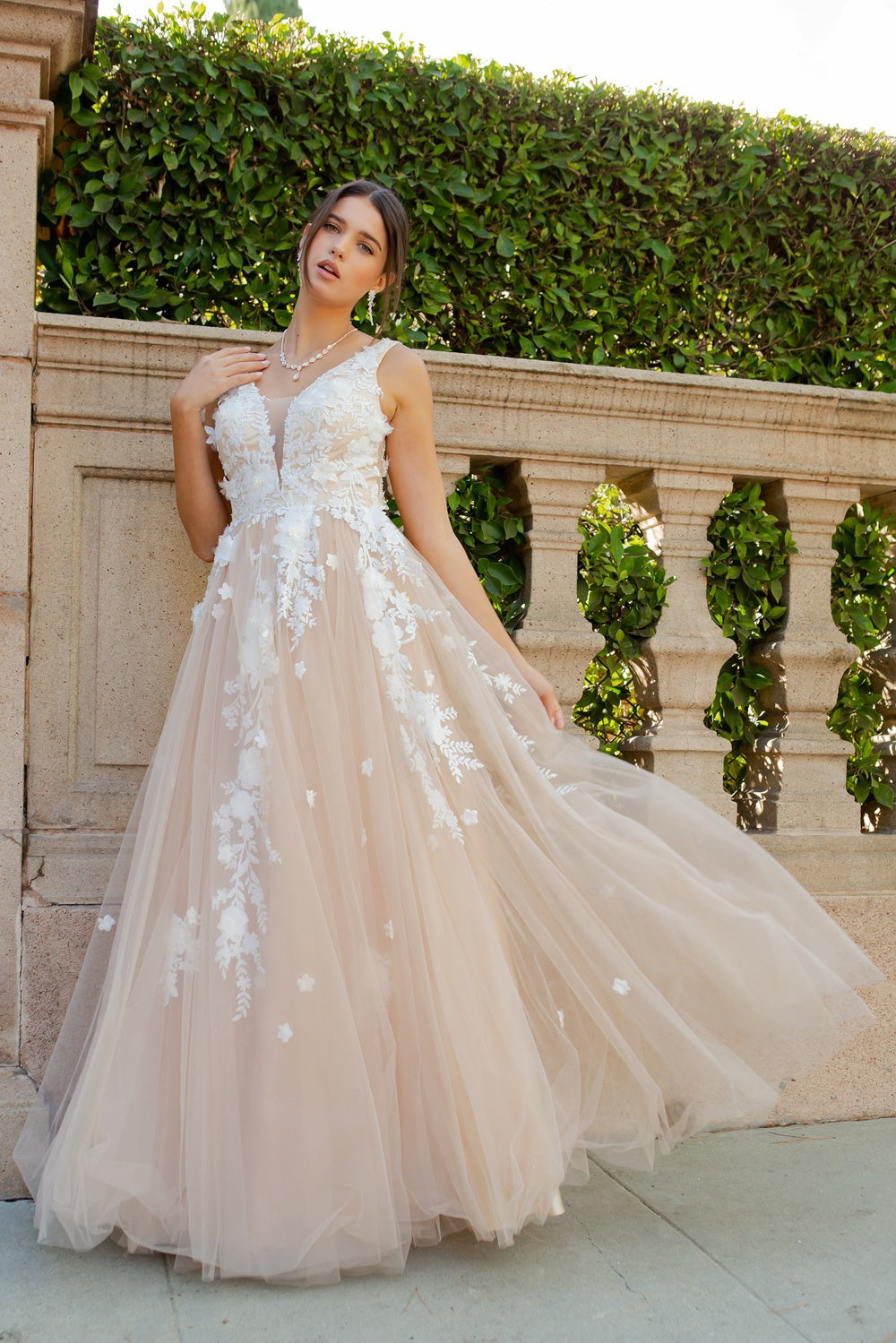 Prom Dresses Long Formal A Line Floral Lace Prom Dress Champagne