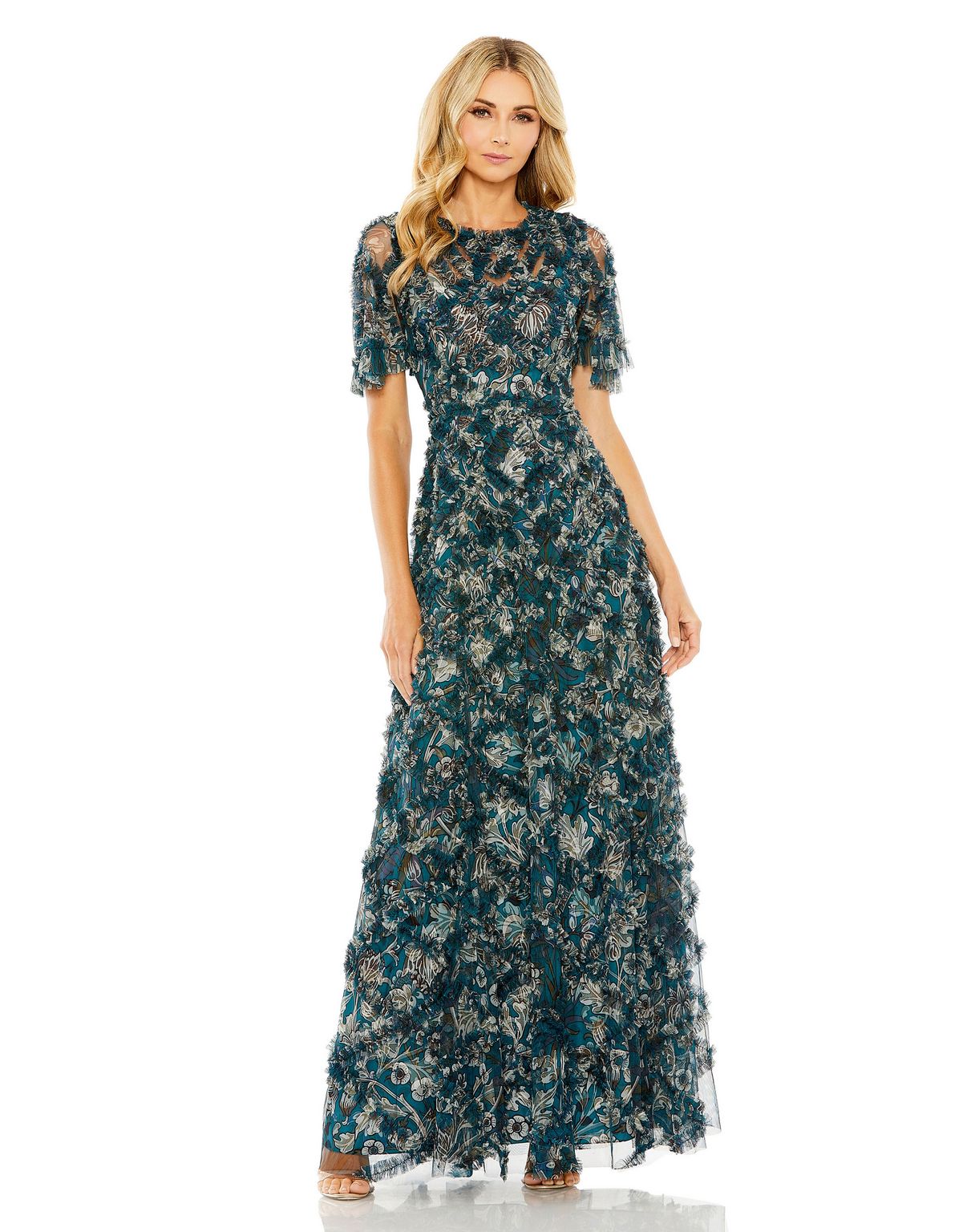 Formal Dresses Ruffle Long Formal Prom Dress Teal Multi