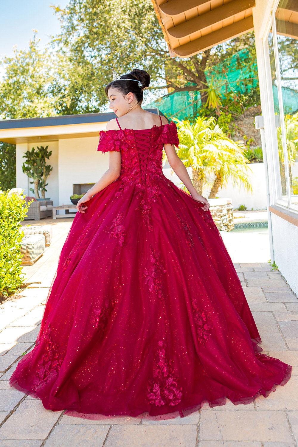 Flower Girl Dresses Flower Girl 3D Floral Applique Sequin Dress Red