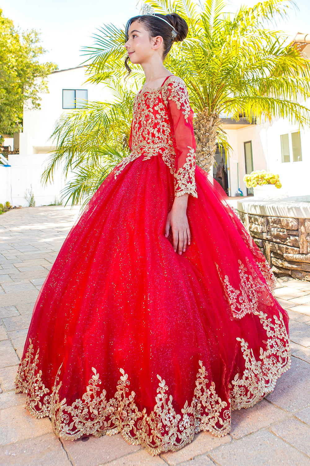 Flower Girl Dresses Glitter Lace Applique Flower Girl Dress Red