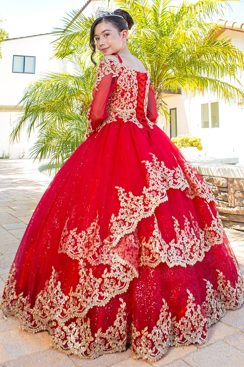 Flower Girl Dresses Glitter Lace Applique Flower Girl Dress Red