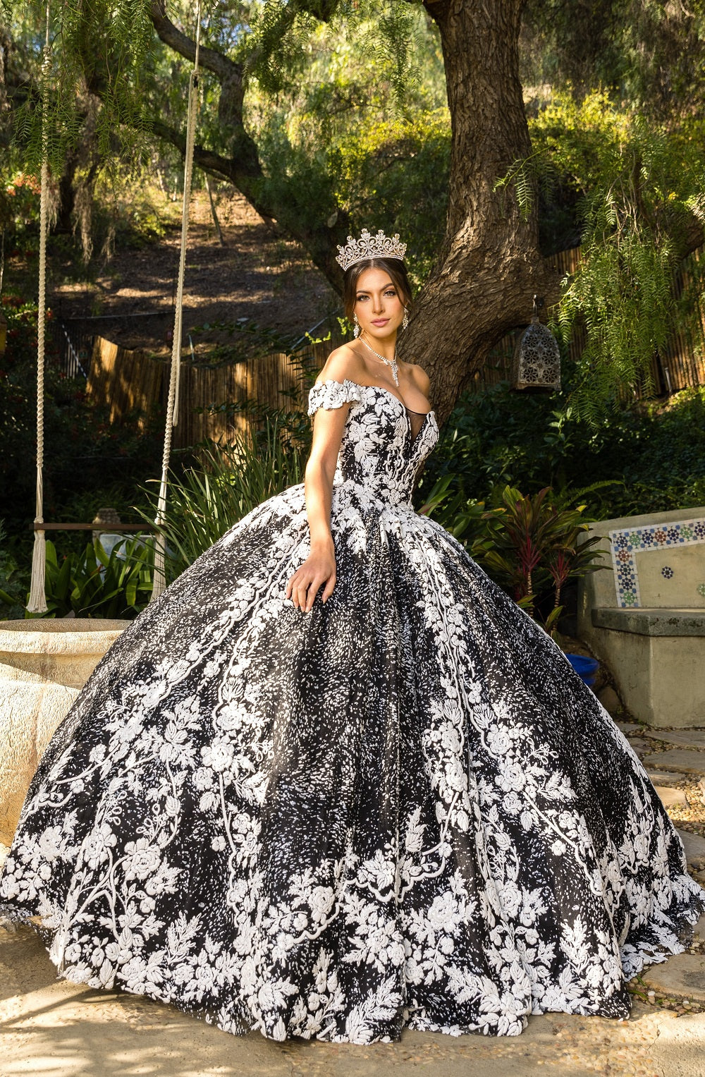 Quinceniera Dresses Floral Long Ball Gown Quinceanera Dress Black