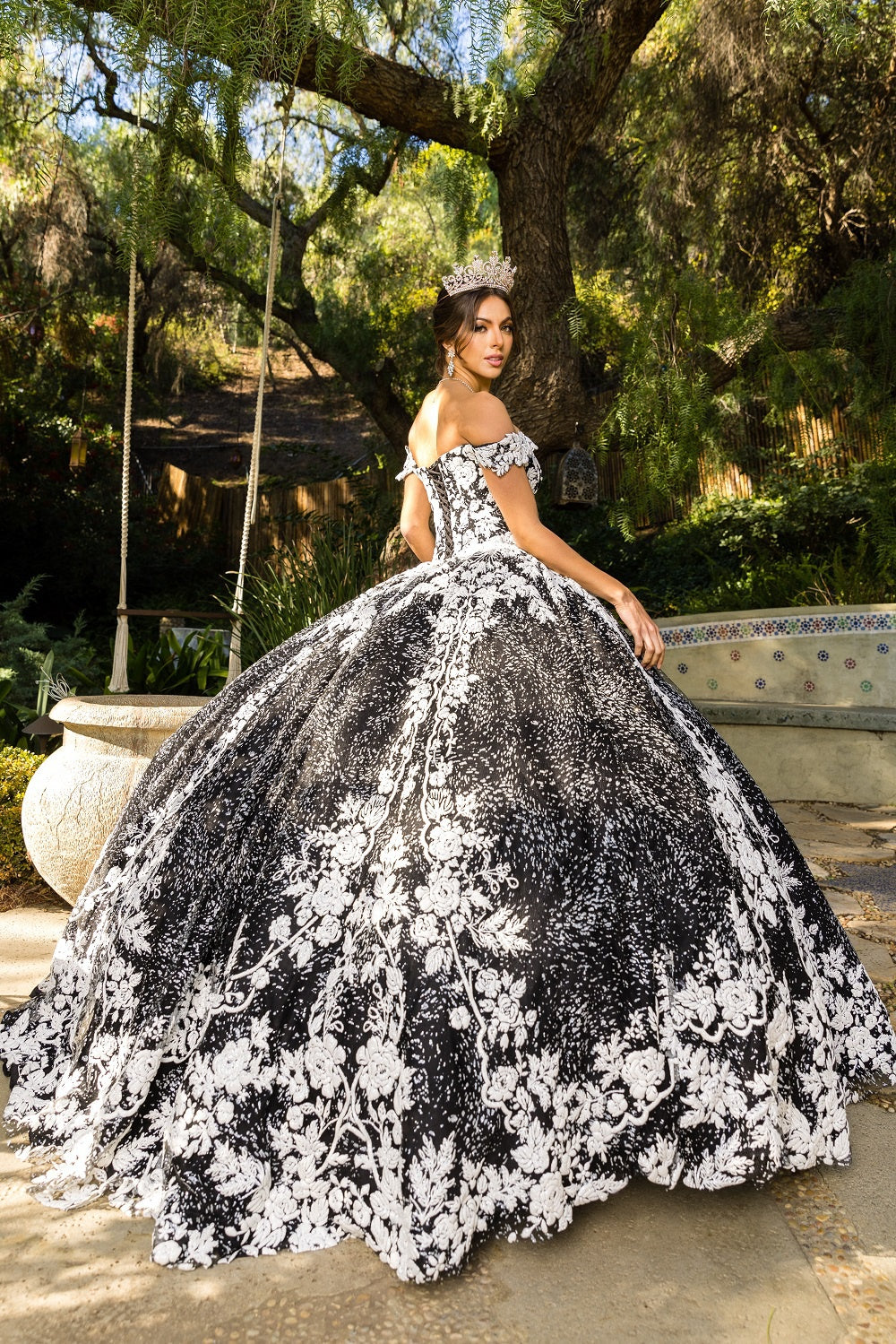 Quinceniera Dresses Floral Long Ball Gown Quinceanera Dress Black