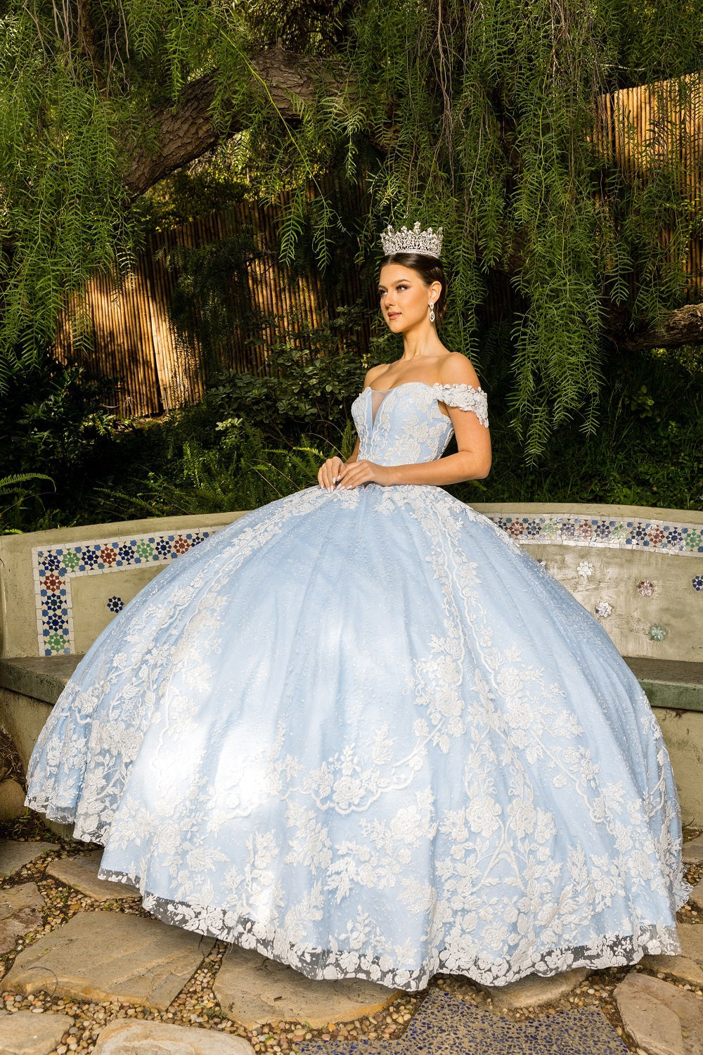 Quinceniera Dresses Floral Long Ball Gown Quinceanera Dress Blue