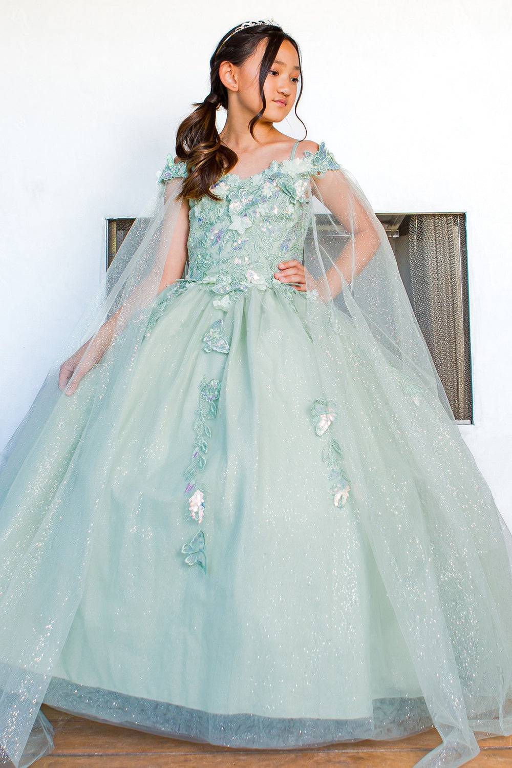 Flower Girl Dresses Long Flower Girl Glitter Cape Dress Lilac