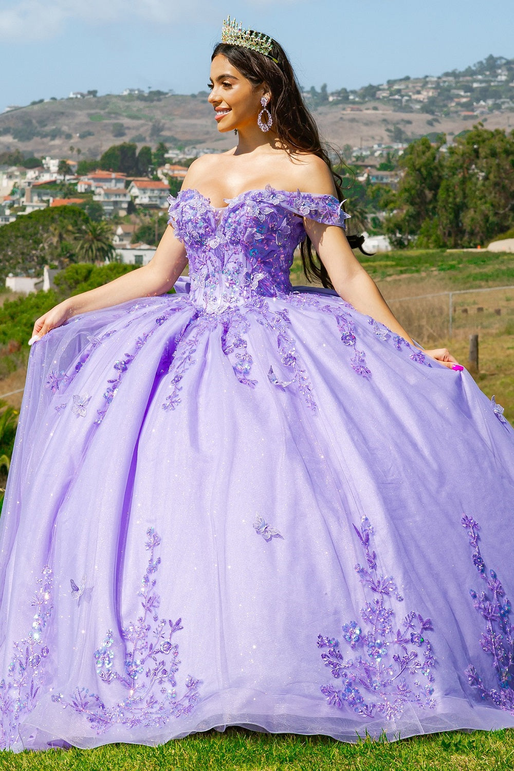 Quinceniera Dresses Long Ball Gown Glitter Applique Quinceanera Dress Lilac