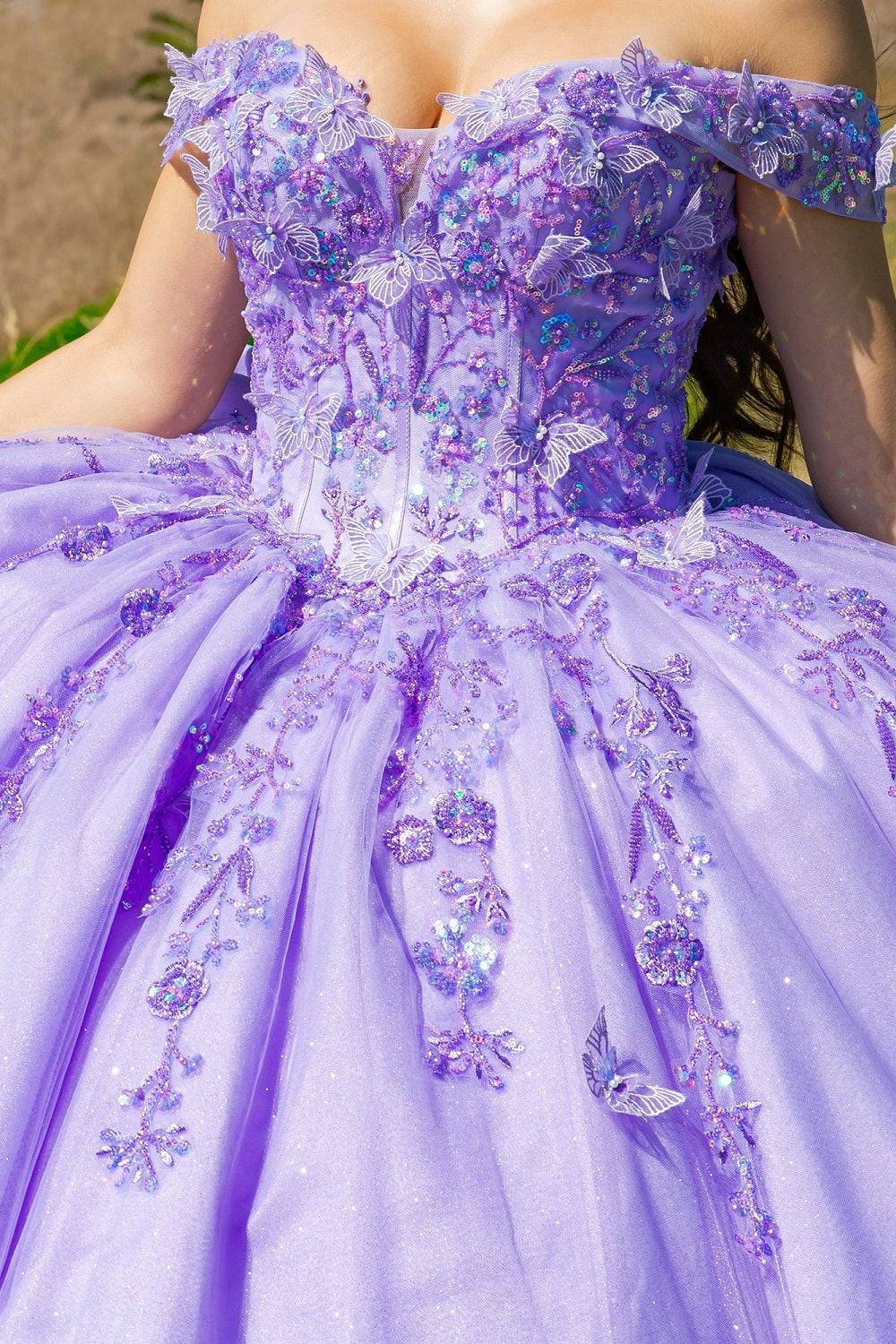 Quinceniera Dresses Long Ball Gown Glitter Applique Quinceanera Dress Lilac