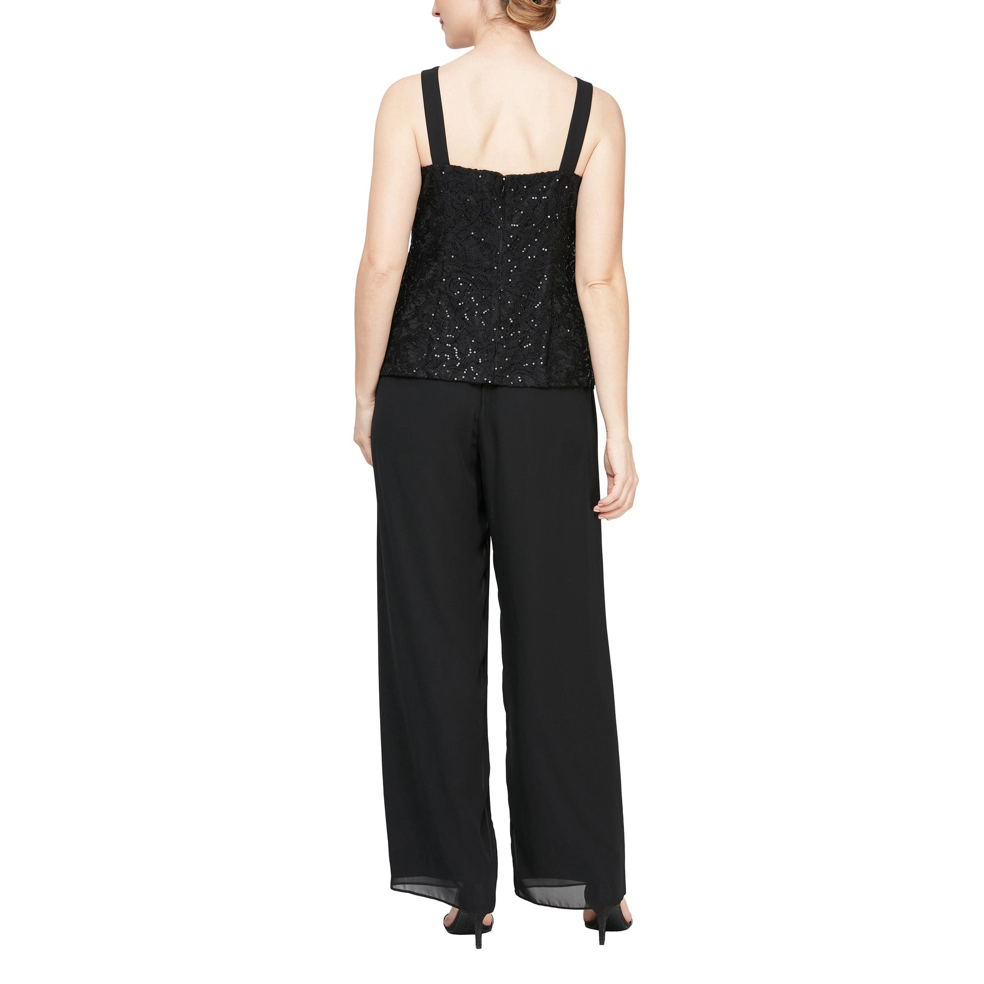 Pant Suit Long Sleeveless Three Piece Set Jacket Pant Suit  Black